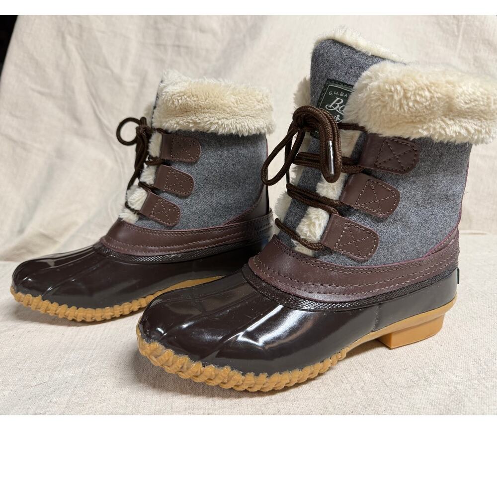 G.H. Bass Northern Duck Boots Women’s 6M Brown Rubber Wool Faux Fur Winter